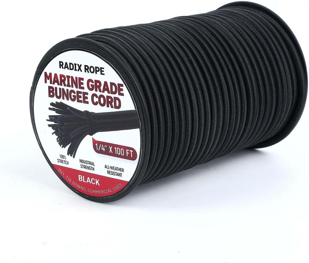 Marine Grade Bungee Cords Heavy Duty Outdoor - Bungee Cord Roll - 100% Stretch Elastic Cord and Absorbent Bungee Shock Cord for Kayak Deck, Camping, Crafting (1/4" x 100ft)