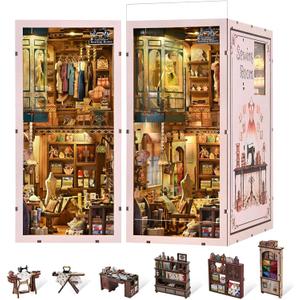 Book Nook Kit - DIY Miniature House Dollhouse Kit for Adults and Teens, Booknook Tiny House Bookshelf Decor 3D Wooden Puzzle, Gifts for Family Friends (Sewing Room)