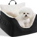 Milk and Soda Small Dog Car Seat Bed for Small Dogs Under 20 LBS with 2-Sided Pillow, Side Pockets, Clip on Leash, Machine Washable Cover, Pet Carseat Travel Carrier, Black, Small