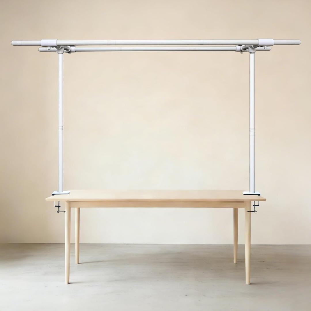 Beyeutao Over the Table Backdrop Stand with Clamps Double Crossbar 16"-87" Length 16"-45" Height Adjustable White Photo Backdrop Stand with Clamps Background Stand Metal Photo Background Stand
