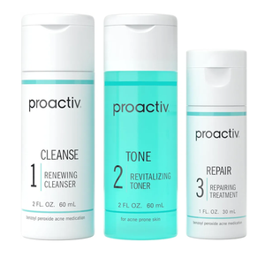 Proactiv 3 Step Acne Treatment - Benzoyl Peroxide Face Wash, Repairing Acne Spot Treatment for Face and Body, Exfoliating Toner - 30 Day Complete Acne Skin Care Kit