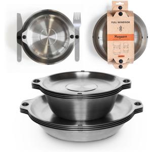 FULL WiNDSOR - MAGWARE - Magnetic Bowls and Plates Set - Stainless Steel Travel Dinnerware for Camping, Overlanding, Backpacking, Picnic, RV, Outdoor Dining Portable Tableware Mess Kit