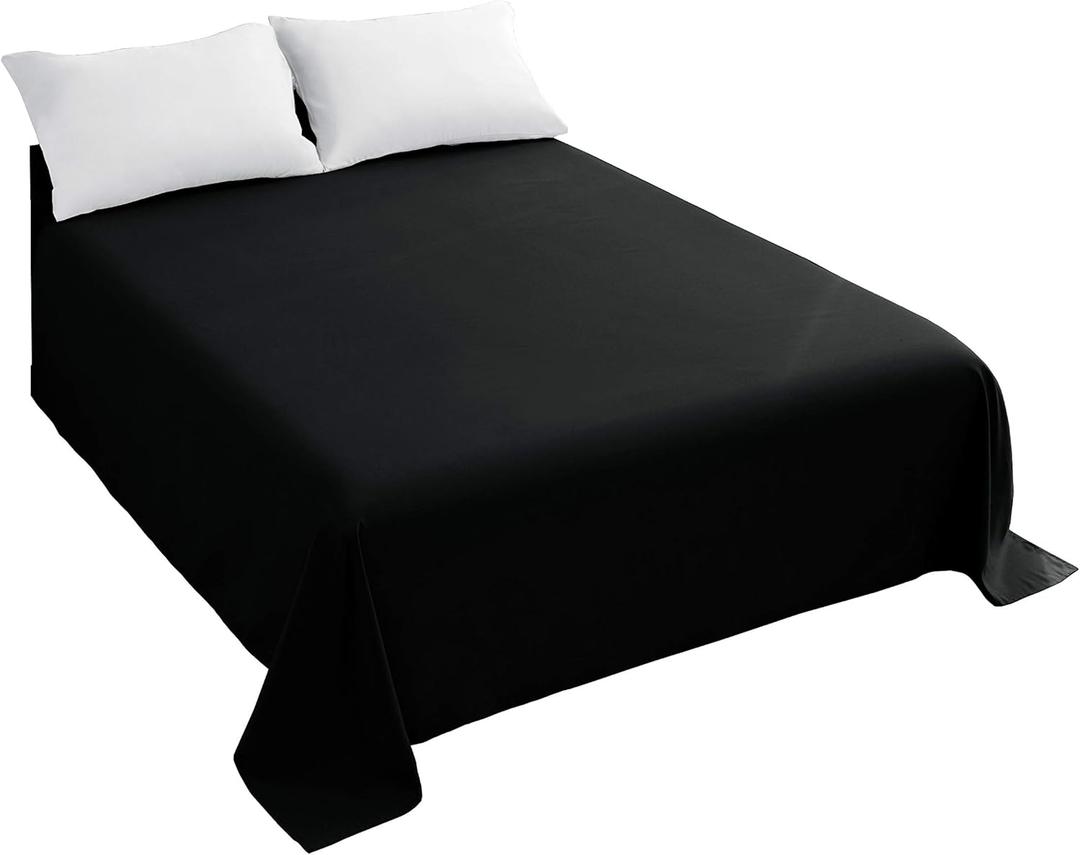 Sfoothome Queen Flat Sheet Black Top Sheet, Premium Hotel 1-Piece, Luxury and Soft 1500 Thread Count Quality Bedding Flat Sheet, Wrinkle-Free, Stain-Resistant