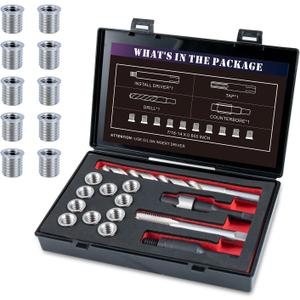 7/16-14 SAE Thread Repair Kit with Insert HSS Drill, Tap, Counterbore, Installation Driver, 10PCS Stainless Steel Insert 7/16-14X0.600 INCH