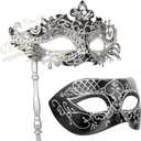 Hoshin Masquerade Mask for Couple, Mardi Gras Deecorations Venetian Masks with Stick for Womens
