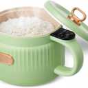 1 Pcs 1.6 L Electric Ramen rice Cooker Hot Pot electric Noodle Cooker, Boil Dry Protection, Non-stick Ceramic Coating Multi-functional Lazy Pot 6 Functions: Rice, Soup & More (Green)