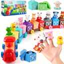 Toddler Toys Farm Animal Train for 1 2 3 Years Old, Counting Matching Sorting Montessori Learning Toy with 10 Finger Puppets, 10 Number Barns for Baby Boys Girls, Educational Christmas Birthday Gift