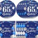 40Pcs 65th Birthday Decorations Kit for Men Women,Blue Silver 65th Birthday Party Paper Plates and Napkins Happy Sixty-five Years Old Tableware Set for 1960 Anniversary 65 Year Old Party Supplies