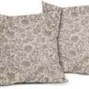 Vintage Floral Pillow Covers 18x18 Inch Set of 2 Antique Tan Gray Flower Outdoor Throw Pillows Neutral Traditional Square Cushion Case Decoration for Couch Home Decor