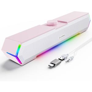 LENRUE G11 Computer Speakers for Desktop, Touch Lights PC Speakers with Surge Clear Sound, USB C/USB Powered for Computer Desktop PC Laptop Monitor(Pink)