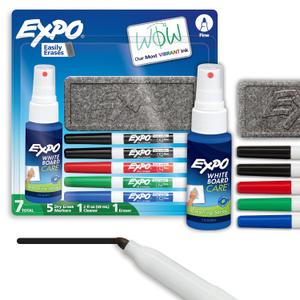 EXPO Dry Erase Markers Kit, Fine Tip, Assorted Colors, Eraser, Spray Cleaner, 7 Count