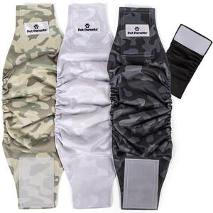 Pet Parents Washable Belly Bands for Male Dogs (3pack) + Extendrs of Durable Dog Diapers Male, Premium Male Dog Diapers & Dog Wraps (X-Small, Camo)
