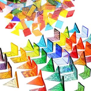 Lanyani Extra-Large Size Transparent Glass Mosaic Tiles for Crafts, Textured Stained Glass Mosaic Tiles Pieces 2 Pounds Bulk, Vibrant Cathedral Tiles for Mosaic DIY (XL/2lb /300pcs)