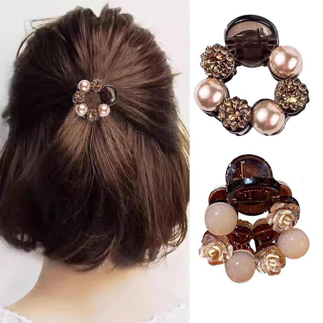 2 Pcs Pearl Hair Claw Clips for Women Pearl Rhinestone Floral Hair Claw Ponytail Styling Fashion Hair Clips for Thick Thin Hair Jaw Clips Hair Accessories