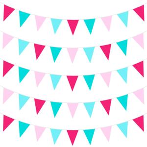 40Ft Teal Hot Pink Fabric Bunting Banner Pennant Hanging Party Decorations Triangle Flag Garland for Girls Women Spa Makeup Flamingo Summer Theme Gender Reveal Birthday Wedding Baby Shower Decor