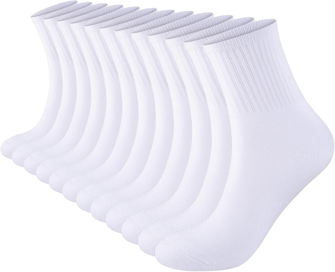 Womens Cotton Cushioned Ankle Socks, Athletic Quarter Mini Crew Socks. (Medium-Large, 6 Pairs White)