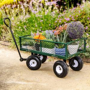Carro de jardn de 4 ruedas, carro utilitario de lados extrables