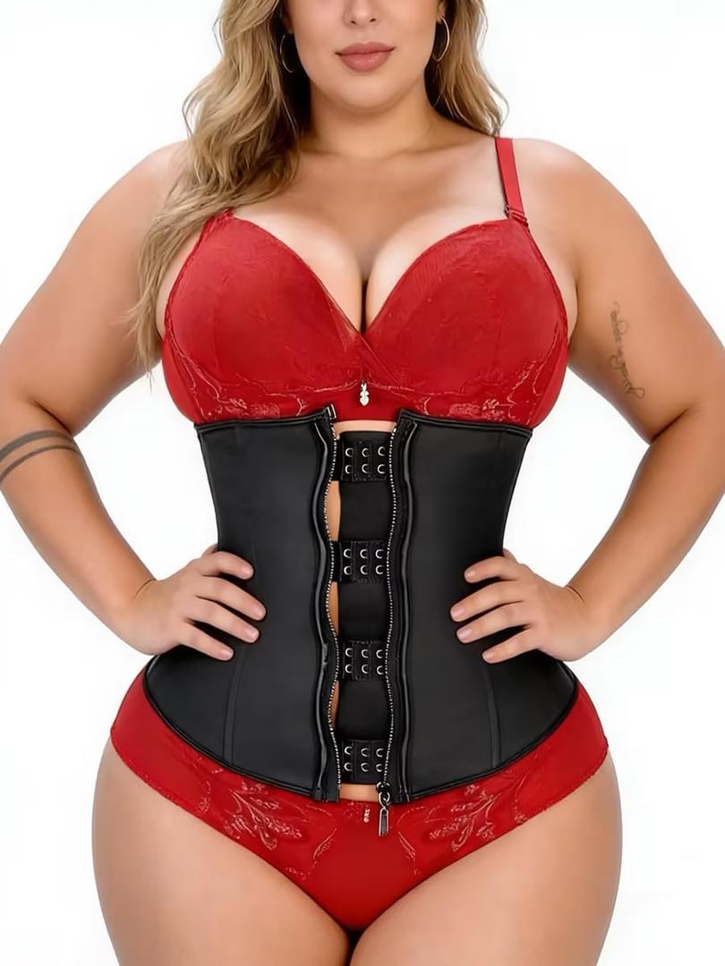 Waist Trainer Cincher Weight Loss Trimmer Slimming Belt Latex Corset Zipper Body Shaper for Women (X-Large) Black