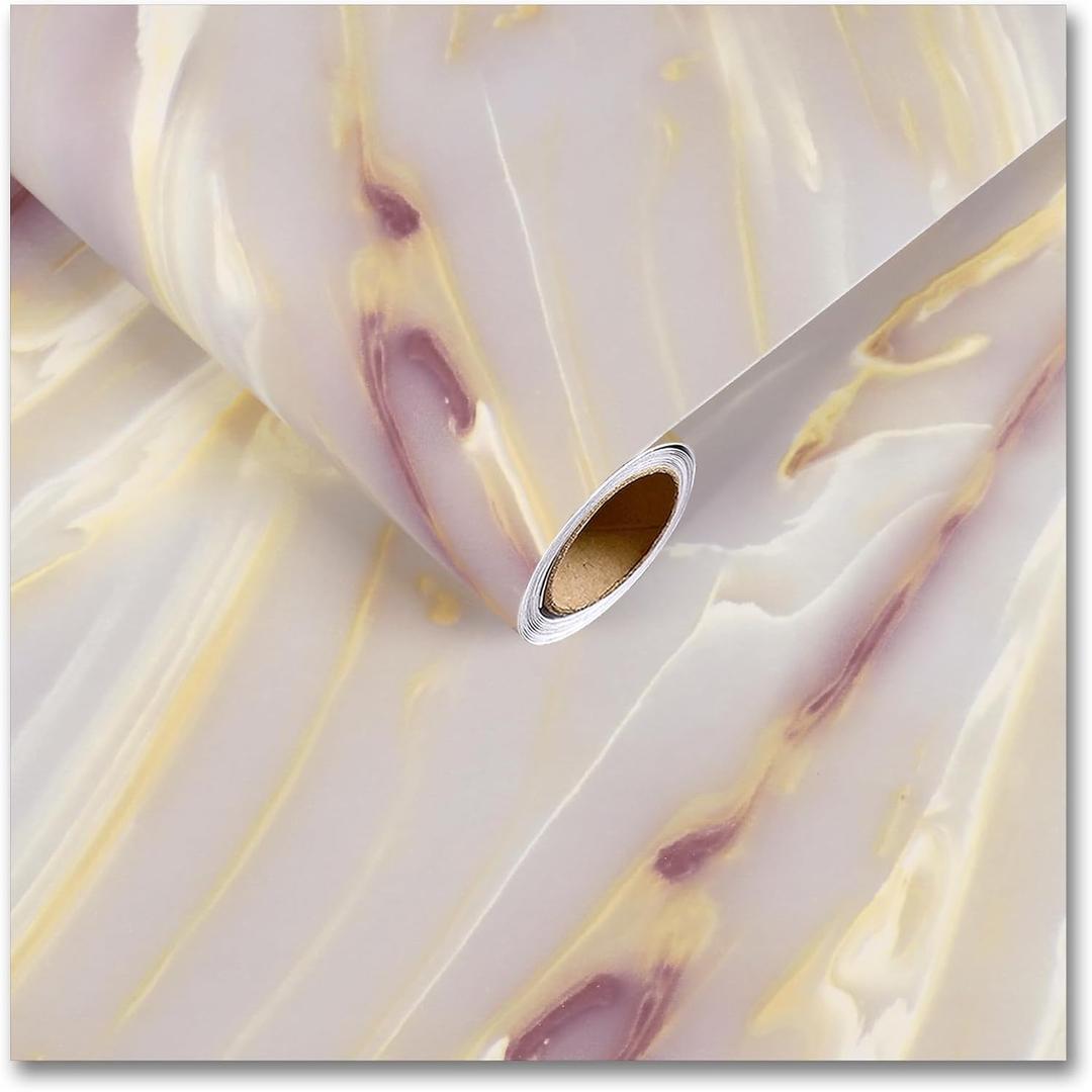 CRE8TIVE Matte Gold Pink Marble Contact Paper 12"x80" Liquid Marble Wallpaper for Kitchen Countertop Peel and Stick Wallpaper Removable Self Adhesive Vinyl Warp for Bathroom Cabinets Desks Table Tops (12" x 80")