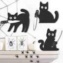 Black Cat Door Decor - A three-piece wooden black cat ornament set, the gift for cat lovers. Ideal for home, kitchen, and entryway party decorations.