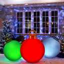 Jetec 3 Pcs Outdoor Light Up Christmas Ball Decorations Large Christmas Inflatable PVC Decorated Balls with Light 24 Inch,18 Inch Xmas Ornaments for Yard Lawn Porch(Red, Silver, Green)