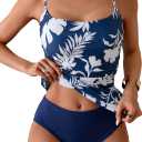 Women's Swimsuit Tankini Tummy Control Bathing Suits Two Piece Full Coverage Slim Swim Suits with High Waisted Bottom, M