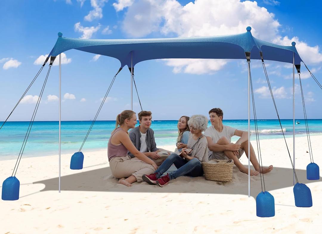 Gorich Beach Tent Sun Shelter with 8 Sandbags, UPF50+ Protection & Windproof Pop Up Beach Canopy Tent Sun Shade for Family, Travel & Camping, Easy Setup Canopy Umbrella