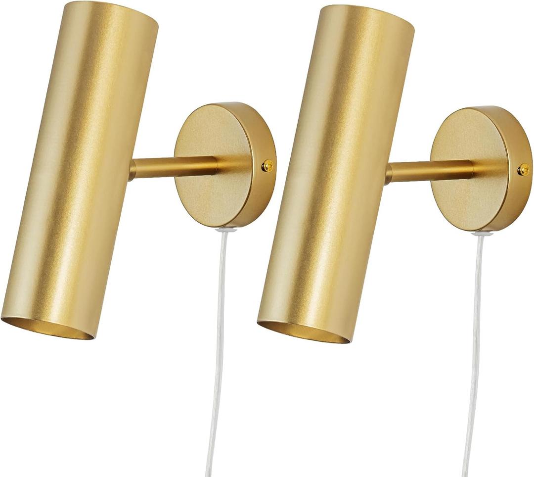 Gold Plug in Wall Sconce Set of 2, Modern Swing Arms Wall Lamp with Cord Wall Light for Bedroom Living Room (Bulb Included)