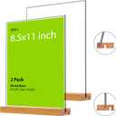 Acrylic Sign Holder with Wood Base 8.5x11 Inch Vertical and Slant Displays (2 Pack 8.5*11")