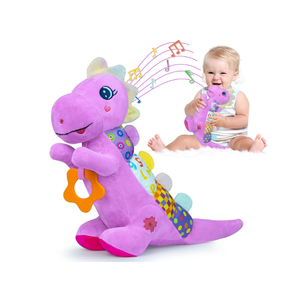 Baby Dino Musical Stuffed Animal Toys for 0-3-6-9-12 MonthsInfant Dinosaur Tummy Time Toys with Crinkle Sound PaperTeetherTextures & Rattles for Newborn Boys Girls Birthday GiftsPurple