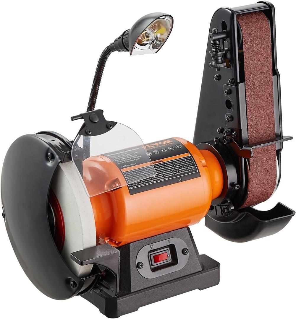 VEVOR 8 Inch Bench Grinder with 2 x28 Inch Belt Sander Combo, Bench Grinder Sander with 2.5A Induction Motor for Metalworking Sharpening Grinding