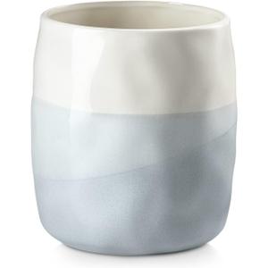 DOWAN Utensil Holder, 6.5 Large Utensil Holder for Kitchen Counter, Ceramic Utensil Crock with Table-Protection Cork Mat, Utensil Organizer Caddy for Tongs, Spoons (White & Blue)