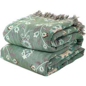 Boho Throw Blanket for Bed 100% Cotton Ultra Soft Rustic Quilt Spring Blanket Floral Printed Farmhouse Decor Bed Blankets,90"x98" All Season Rustic Throw for Sofa Couch Chair