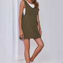 Womens High Roller Overalls Denim Dress Loose Casual Sleeveless Mini Pinafore Jean Romper Skirtall with Pockets (Green)