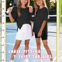 Yooo's Vivi Girls Oversized T Shirts Short Sleeve Crewneck Kids Summer Tops Teen Casual Basic Tees 5-14 Years(11-12 Years,Black)