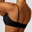 Comper Women's Sports Bra with Thin Straps Stretchy Wirefree Workout Bras Lightweight Workouts Bralette with Removable Pads (Orange, S)