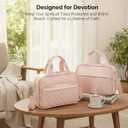 Bible Tote Bag with Ribbon Bookmark for Women & Men, Durable Leather Bible Cover w/Shoulder Strap and Handle, Large Capacity Multi-Pocket Bible Case, Elegant Gift for Church & Travel (A01-pink)