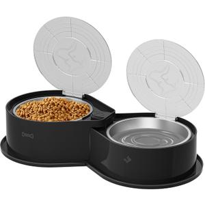 Newget Stainless Steel Dog Bowl Set with Lids, 304 Metal Dual Food & Water Bowls for Dogs & Cats, Foldable Pet Feeder with Cover Keeps Food Fresh, Anti-Skid Dog Dish for Small/Medium/Large Pets