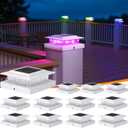 APONUO 12 Pack Solar Post Cap Lights Color Changing - 8 Solid Colors & Flowing Multicolor, IP65 Waterproof for 4x4 Wood/Vinyl Posts, Auto On/Off Deck Fence Patio Garden Lighting, White