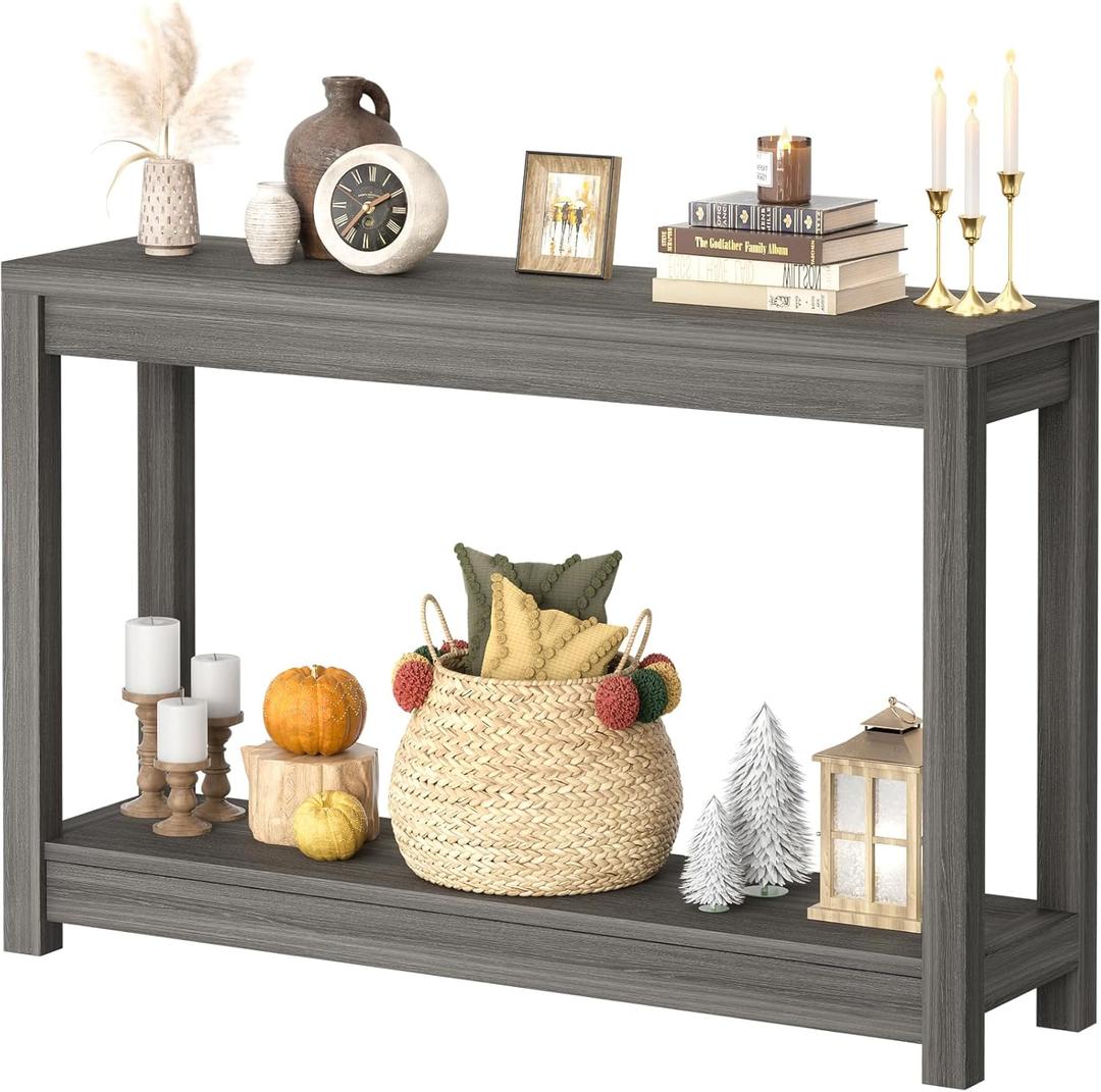 Besiost 47" Farmhouse Wood Entryway Table Narrow Console Table with Storage Behind Couch Sofa Table with Shelves Entry Way Table with Open Storage, Easy Assembly, Grey Walnut, 47"*31.3