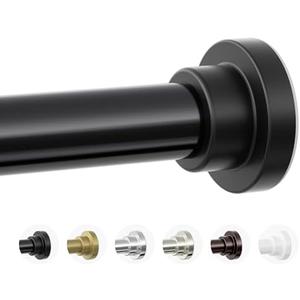 Mcrbeay Shower Curtain Rod, 1" Diameter Heavy Duty Tension Shower Rod, Non Slip Adjustable 28-74 inch No Drilling Shower Curtain Rods Spring Tension For Bathroom, Shower Stall, No Rust, Black