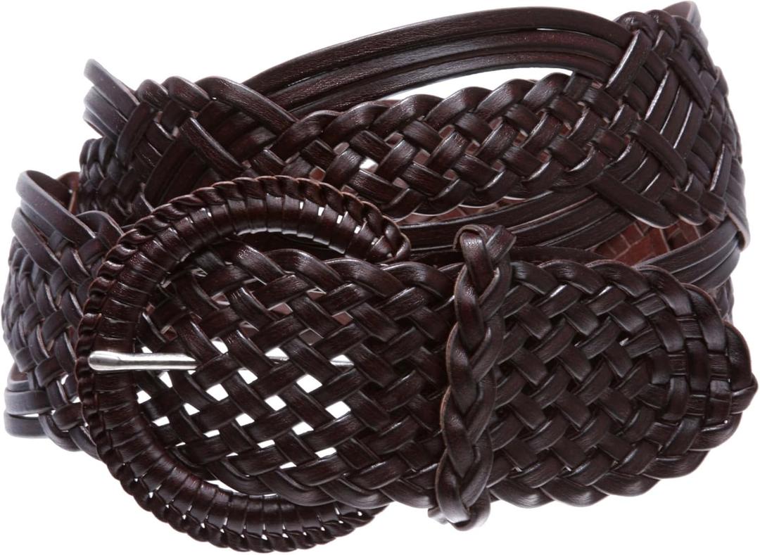 2" (50 mm) Genuine Leather Braided Woven Belt (Small-Medium, Brown)