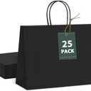 GSSUSA Large Paper Bags with Handles16x6x12 25 Pack, Gift Bag for Small Business, Paper Shopping Bag, Grocery, Food Service Take Out, Large Kraft Paper Bags, Bulk, Black