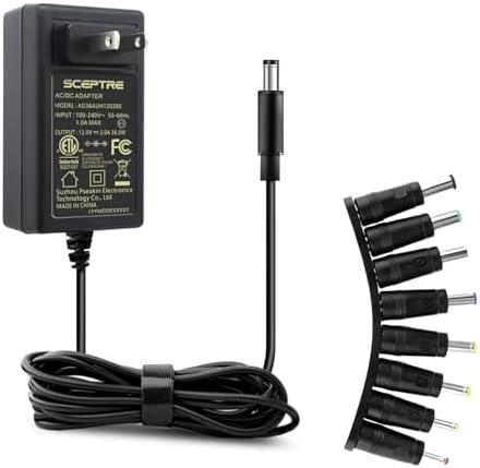 Kado Power Adapter 12V-3A 2.5A 2A 1.25A 1A AC/DC Power Cord 5.5x2.1mm with 8 Tips Made for Sceptre Monitor, Echo Smart Speaker & Display, Webcam, Router, Mini PC, Projector, CCTV, Bluetooth Speaker