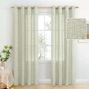 BGment Sage Green Linen Curtains 84 Inch Long for Living Room - Burlap Textured Light Filtering Window Treatments Grommet Sheer Drapes for Farmhouse, 2 Panels, 52 X 84 Inch