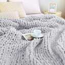 Admitrack Chunky Knit Blanket Throw, 100% Hand Knit Chenille Throw Blanket for Sofa & Home Decor, Soft and Cozy Knitted Throw Blankets (Light Gray51"x63")