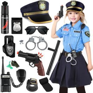 Police Officer Costume for Kids, Girls Police Costume for Kids, Halloween Costumes for Girl Kid 3-12, Cop Uniform for Girls, Cop Outfit for Party Dress Up (X-Small)