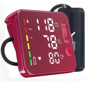 GUAEVER Blood Pressure Monitor Rechargeable Upper Arm Blood Pressure Monitors for Home Use Large Screen Bp Machine with 8.7"-16.5" Bp Cuff, 2x120 Memory, Voice Broadcast Bp Monitor(Red)