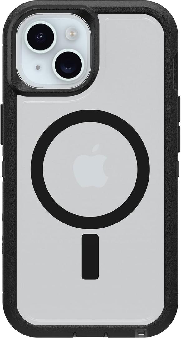 OtterBox iPhone 16e, 15, 14, & 13 Defender Series XT Clear Case - Dark Side (Black/Clear), screenless, Rugged, Snaps to MagSafe, Lanyard Attachment