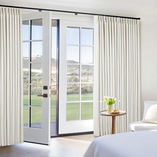 Extra Wide 60 Inch Width Blackout Curtains 92 Inches Long for Bedroom Living Room Darkening Linen Pinch Pleated Office Thermal Insulated Ceiling Track Window Sliding Door Drapes Cream 60x92 1 Panel